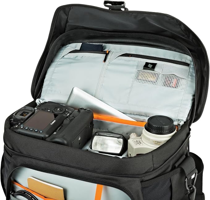 Lowepro LP37142, Nova 200 AW II Messenger Case, Camera Bag, Customizable, Portable, Fits 1-2 Pro DSLR with attached 24-105mm, Compact Drone, 3-5 Additional Lenses, Flash, Black | Includes removable shoulder strap and lifetime warranty for storage, prot... - Image 4