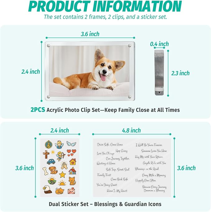 2Pcs Car Picture Holder for Sun Visor,Clear Acrylic & Strong Magnetic Car Visor Photo Clip with Safe Driving &Guardian Icons Stickers, Cute Car Accessories,Gift for Family & Friends (2.4x3.5) - Image 3