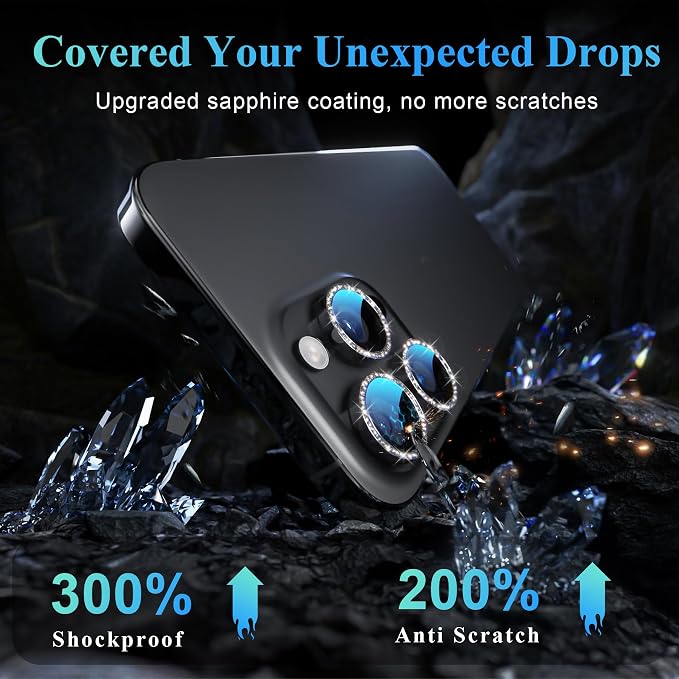 YWXTW Designed for iPhone 16 Pro/iPhone 16 Pro Max Camera Lens Protector Bling, [New Glitter Design] Individual Metal Tempered Glass Camera Cover Accessories Case Friendly (Black Titanium) - Image 3