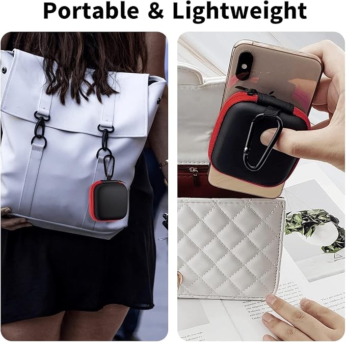 1 Pack Square Earbud Case Storage Bag with Carabiner, Red | Portable EVA Carrying Case, For Wired/Wireless Headphones, SD Card Storage, Camera Chip - Image 6