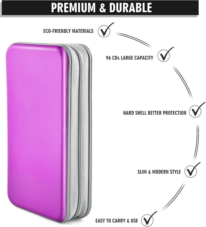 96‑Capacity Hard Plastic CD/DVD Binder for Car, Home & Travel | Zipper‑DVD Organizer, Scratch‑Resistant Sleeves Shield Discs From Dust & Damp; Stores Music, Video, Gaming & Blu‑ray Discs - Image 3