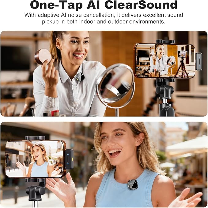 Facmogu K26 AI Noise Reduction Wireless Lavalier Microphone for Android & iPhone15/16/17(USB-C Plug), Reverb, Magnetic Mini Lav Mic Lapel Clip on Mic with Charging Case for YouTube, TikTok, Vlogging - Image 6