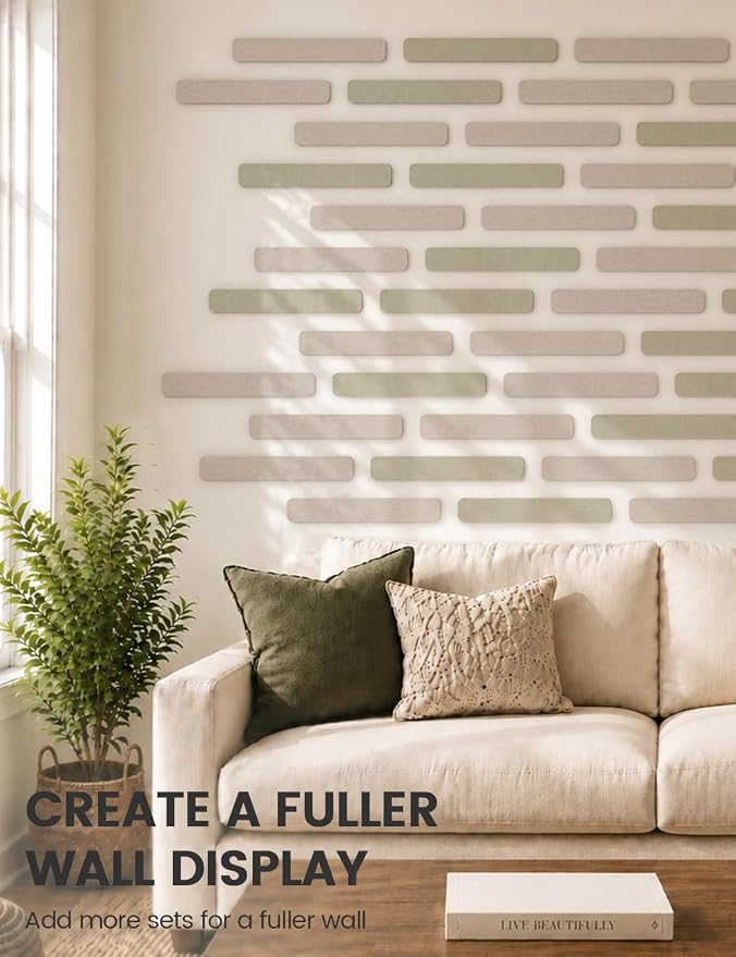 Fluxynara 13" x 2" Felt Wall Panels, Oatmeal | 8-Pack Includes 50 Push Pins and Adhesive Tabs for Photos, Notes and Decor in Bedroom Doors, Home Office or Studios - Image 7