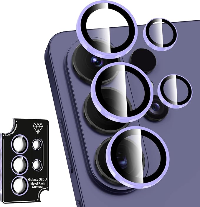 for Samsung Galaxy S26 Ultra Camera Lens Protector, Individual Metal Ring Tempered Glass Lens Cover, [Strong Adsorption] Scratch Resistant Ultra-Thin HD Clear Lens Cover, 1 Set-Purple Shine by Btscase