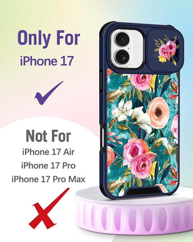 Buleens for iPhone 17 Case 6.3 Inch - with Ring Stand & Camera Cover Aesthetic Cute Designed for Women Girls Girly Pretty Unique Kawaii Flowers Phone Case for iPhone 17 Compatible with Magsafe - Image 2