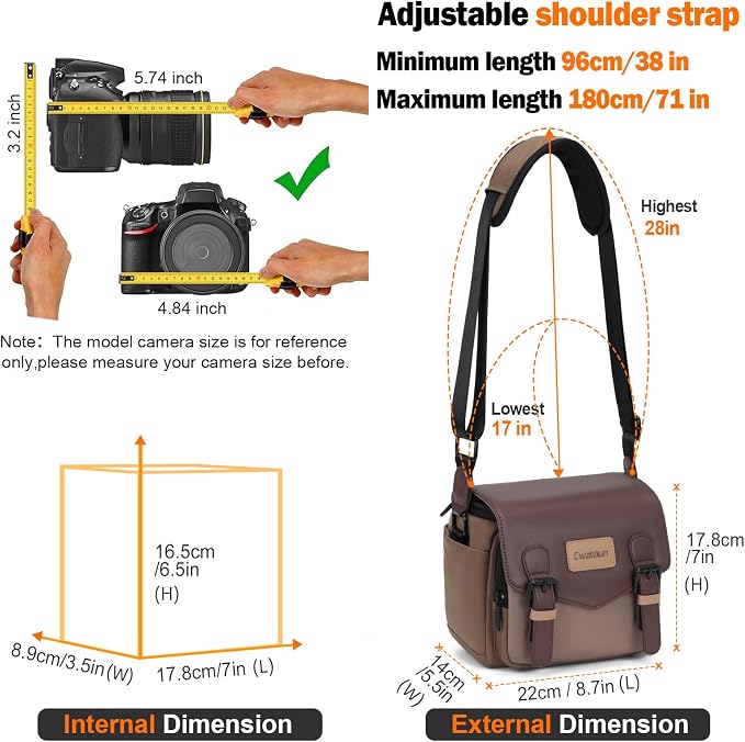 Cwatcun Compact Camera Sling Bag, Small Crossbody Case with Tripod Holder | Camera Messenger Bag, Photography Bag for Canon, Nikon, Sony, Fuji DSLR/SLR/Mirrorless, Lens.Fits 1DSLR+1lens - Image 4