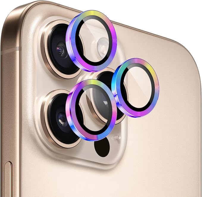 Camera Lens Protector for iPhone 16 Pro/iPhone 16 Pro Max,1 Pack | Tempered Metal Glass Camera Cover, HD Clear Anti-Scratch Lens Screen Protector Film,Case Friendly,Colorful Titanium by Unknown