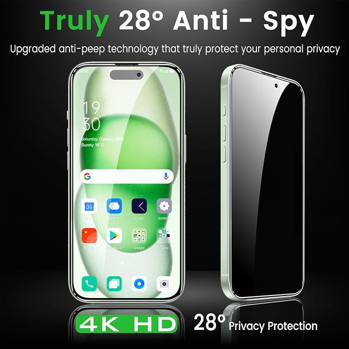 Romkasi 4 Pack Privacy Screen Protector for iPhone 15 6.1 Inch with 4 Pack Camera Lens Protector, Anti Spy Tempered Glass Film, Anti-Scratch, Touch Sensitive, Case Friendly - Image 3