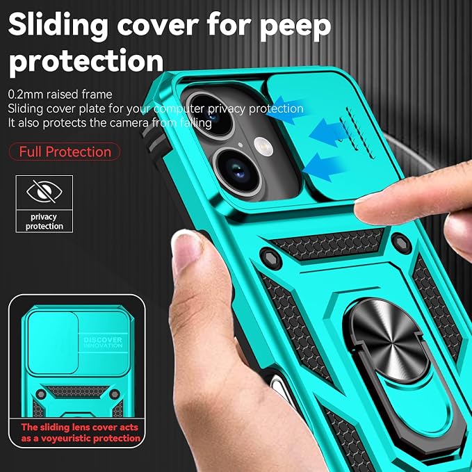 SunStory Compatible with iPhone 17 Case with HD Screen Protector & Slide Camera Cover & Rotated Ring Kickstand, [Military-Grade] iPhone Case for iPhone 17, Teal - Image 3