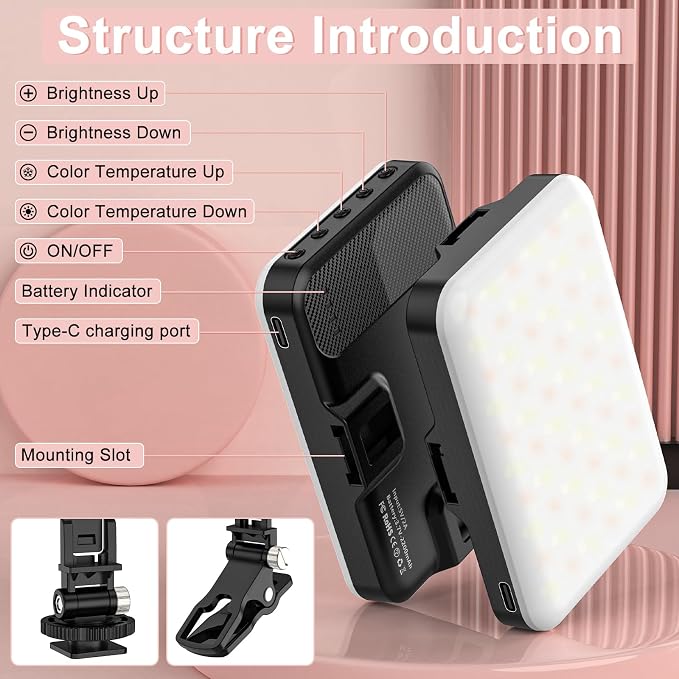 Anautin 60 LED 2200mAh Rechargeable Selfie Light, 7 Modes, 10-Level Brightness, Portable Clip on Light for Phone/Tablet/Laptop, Zoom Call Vlog Makeup TikTok Video Fill Light - Image 8