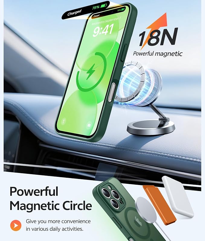 FNTCASE for iPhone 16 Pro Max Case, Fit for Magsafe, Glass Screen Protector | Full Camera Protection, Translucent Matte, 14FT Military Grade Drop Proof, Shockproof Protective Phone Cover, Green - Image 3