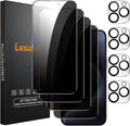 Lesakit 4+4 Pack Privacy Screen Protector for iPhone 15 Pro 6.1-Inch with 4 Pack Camera Lens Protector, Anti Spy Tempered Glass Film 9H Hardness Case Friendly by Lesakit