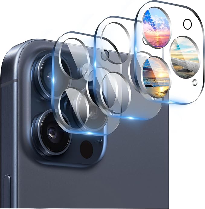 Camera Lens Protector (3 Pack) Compatible with iPhone 15 Pro 6.1" & iPhone 15 Pro Max 6.7" Camera Lens Cover Protection, 9H Tempered Glass, HD Clear Anti-Scratch [Does Not Affect Night Shots] by AIYEENDirect