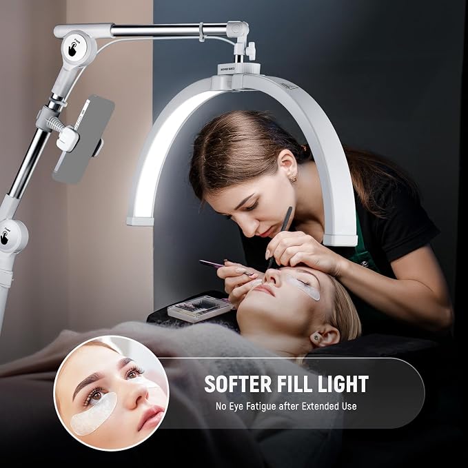 NEEWER Basics 22" Half Moon Lash Light with Articulating Desk Clamp Mount Stand/Phone Holder, 32W Foldable LED Nail Tech Table Arc Lamp for Makeup Beauty Tattoo Overhead Video Recording, HM03-D - Image 3