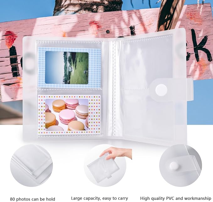 Rieibi Instax Mini 12 Accessories Gift Bundle: Clear Case with Strap, Photo Album, Selfie Mirror, Color Filters, DIY Stickers - Pink - Image 4