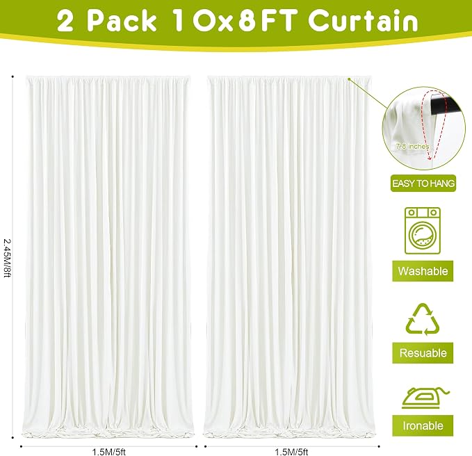 Ivory Backdrop Curtain for Parties Backdrop Drapes, 3Pack 10x8FT | Wrinkle Free Polyester Curtain Backdrop Draping Fabric for Backdrop Photoshoot Birthday Party Background,6 Panel 5x8FT - Image 2
