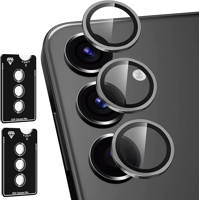 for Samsung Galaxy S24 Camera Lens Protector, Individual Metal Ring Tempered Glass Lens Cover, [Strong Adsorption] Scratch Resistant Ultra-Thin HD Clear Lens Cover, 2 Sets-Gray by Btscase