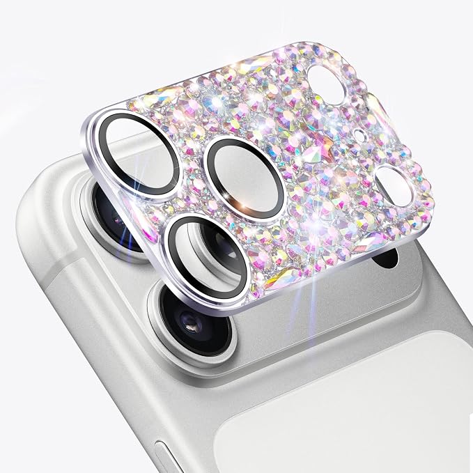 Bling Diamond Camera Lens Protector Compatible with iPhone 17 Pro, Metal Glitter Gem Camera Cover，9H Tempered Glass lens full Screen Sparkle Rhinestone Protector - Image 3
