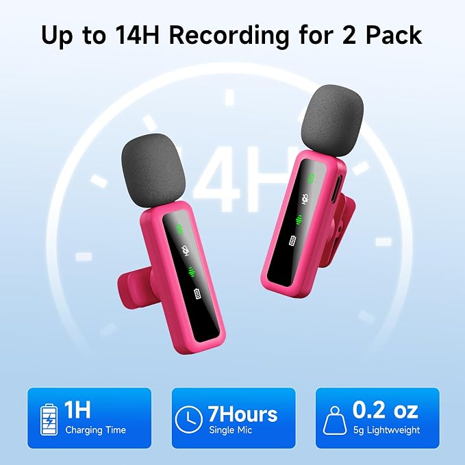 Wireless Lavalier Microphone for iPhone - iPad, Android Phone Computer, Mini Microphone for Live Streaming, Video Recording, Outdoor or Indoor Interviews, YouTube, TikTok, Vlog (Rose red) - Image 3