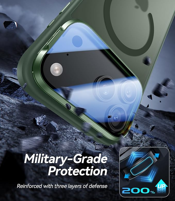 VOFATA [Upgraded Full Camera Protection] for iPhone 17 Pro Case with Camera Cover Stand [Fit for MagSafe][10FT Mil-Grade Protection] Translucent Magnetic iPhone 17 Pro Phone Case, Green - Image 5
