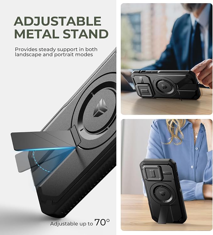 Dexnor for iPhone 14 Pro Case with Slide Camera Cover & Adjustable Kickstand, Compatible with MagSafe, Rugged Shockproof Bumper Cases Heavy-Duty Magnetic Protective Cover,6.1 inch,Black - Image 5