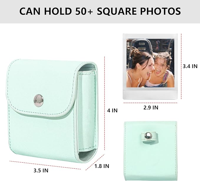 CAIYOULE Square Photo Pouch for Fujifilm Instax SQ Films, Green | PU Picture Holder Case for Fujifilm Instax SQ1/40/20/10/6/SP-3 2.9x3.4" Film, Photo Storage Pocket, Can hold 50+ SQ Photos - Image 2