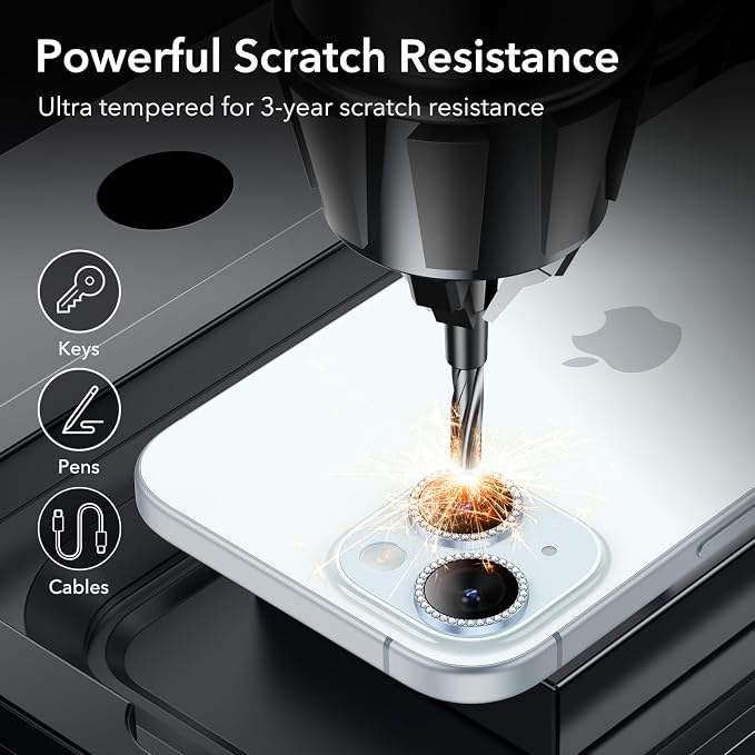 ESR 2 Pack Camera Lens Protector for iPhone 15/15 Plus/14/14 Plus, Ultra-tough HD Individual Lens Protectors, Scratch Resistant, Ultra-thin Tempered Glass, Armorite Series, Rhinestone Blue | Individual Camera Cover, 9H Tempered Glass, Original Camera C... - Image 5