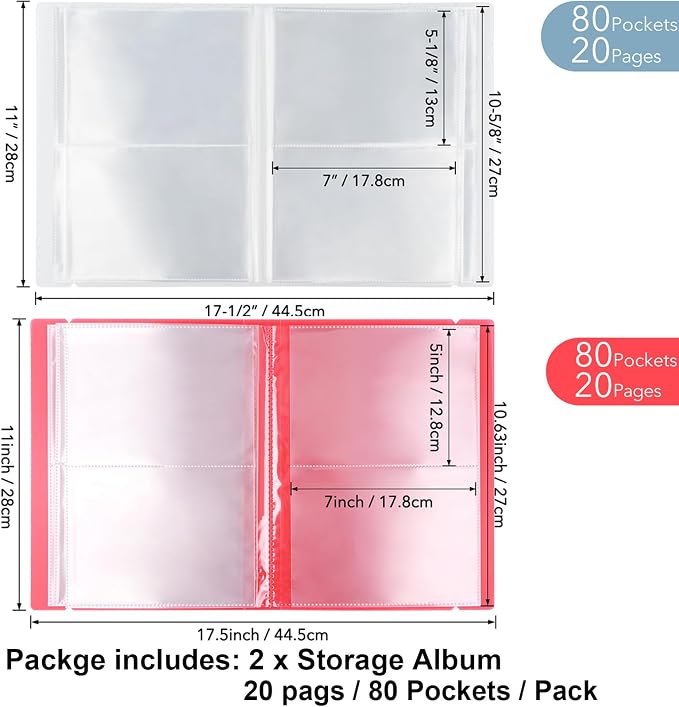 2 Pack Large Sticker Photo Storage Album, Stamp & Cutting Dies Storage Book Organizer Folder for Cards Storage DIY Scrapbooking Card Making Supplies 20 Pages 80 Pockets/Pack (Clear + Green) - Image 2