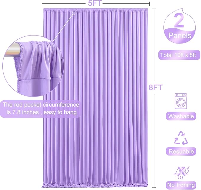 Lavender Backdrop Curtain for Parties Wedding Wrinkle Free Light Purple Photo Curtains Backdrop Drapes Fabric Decoration for Baby Shower Photoshoot 5ft x 8ft,2 Panels - Image 5