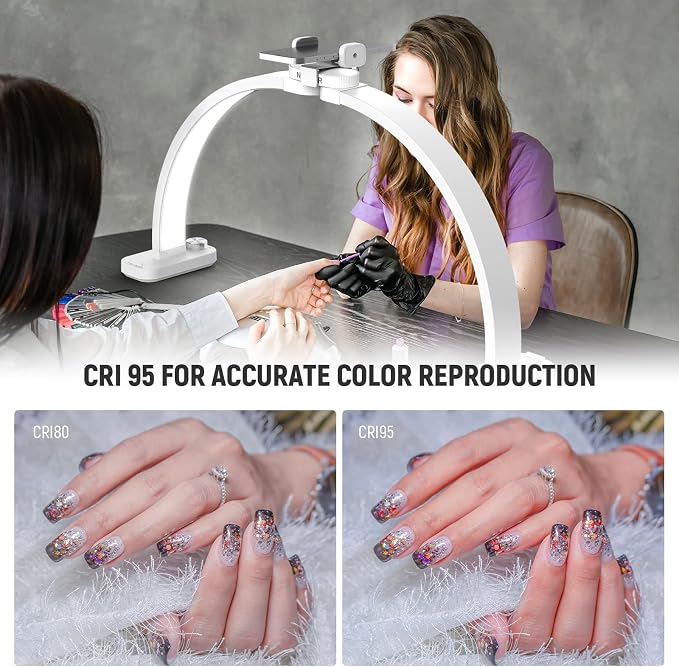NEEWER Basic HM01-D 29" Arc Lamp, 40W Foldable LED Half Moon Table Nail Tech Light for Desk 3000K-6500K 3400lux/0.5m CRI95 USB Charging Phone Holder for Manicure Makeup Beauty Tattoo Overhead Shooting - Image 4