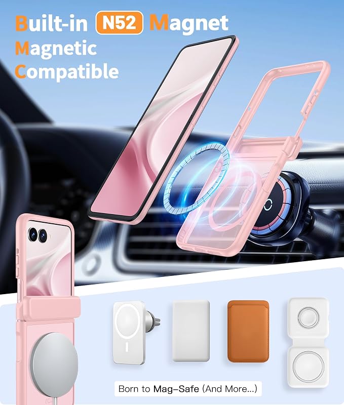 FNTCASE for Motorola Razr 2026/2025 Case, Fit for Magsafe, Hinge Protection | Screen Protector, Translucent Matte Magnetic Back, 18FT Military Grade Drop Proof, Protective Phone Cover, Light Pink - Image 4