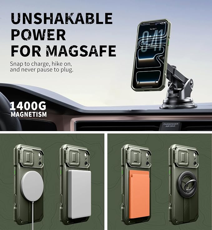 Dexnor for iPhone 17 Pro Max Case, [Built-in Flip Camera Cover & Camera Control Cover & Kickstand], Compatible with MagSafe, Heavy-Duty Rugged Shockproof Magnetic Phone Cover, 6.9 inch Army Green - Image 7
