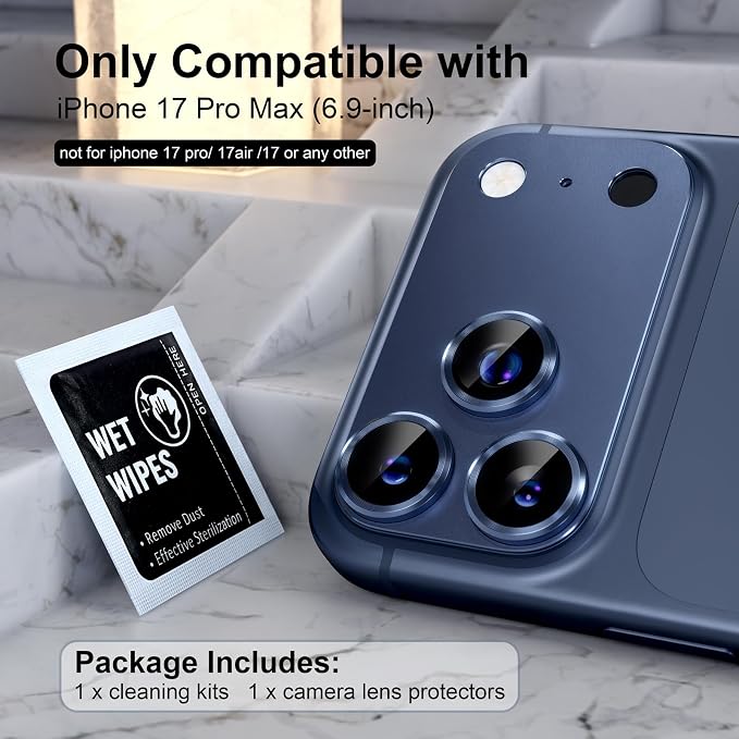 Choiche for iPhone 17 Pro Max Camera Lens Protector, Deep Blue | Metal Camera Cover with 9H Tempered Glass Lens Screen Protector Accessories, Strong Adsorption, Case-Friendly, 6.9-inch - Image 2