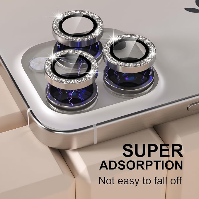 Misea Compatible for iPhone 16 Pro/iPhone 16 Pro Max Camera Lens Protector | 9H Tempered Glass Ultra HD Bling Camera Screen Protector Cover Metal Individual Ring Accessories, Natural Titanium Glitter - Image 6