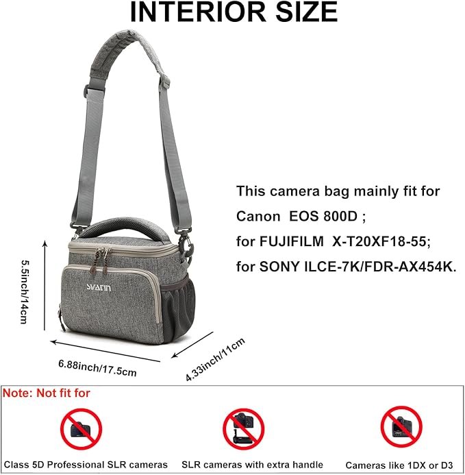 Camera Shoulder Bag,Small Gray Shockproof Canvas SLR/DSLR Mirrorless Crossbody Lens Case Purse,Compact Storage Messenger Bag for Sony A7,for Canon R Series(S) - Image 2