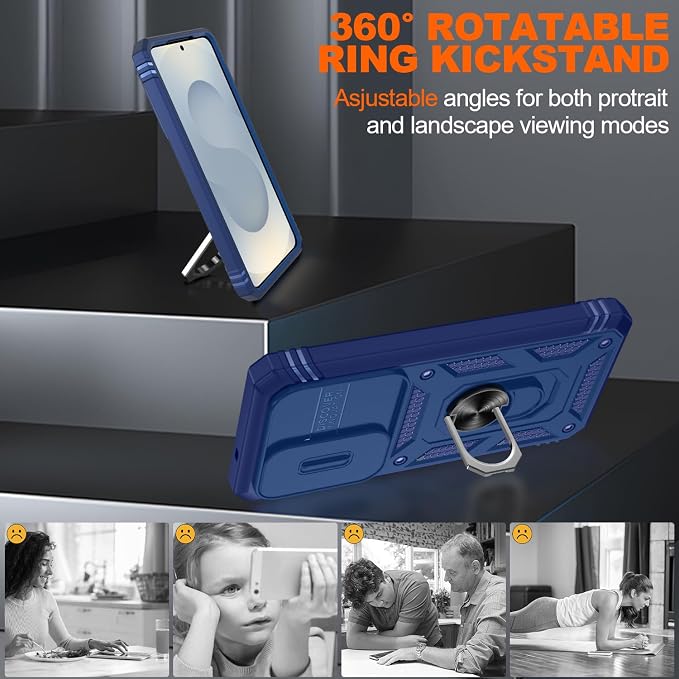 Gritup for Samsung Galaxy S26 Plus Case: 2*Screen Protector | Slide Camera Cover | Build in 360° Rotating Ring Kickstand | Military Grade Protective Cover for Samsung S 26 Plus, Blue - Image 8