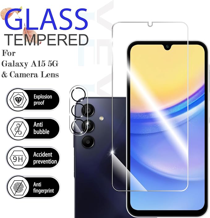 Galaxy A15 HD Clear Tempered Glass Screen Protector + Camera Lens Protectors, [2+2 Pack] [3D Glass] [Anti-Glare] [Bubble-Free] Screen Protector Glass For Samsung Galaxy A15 5G/4G - Image 2