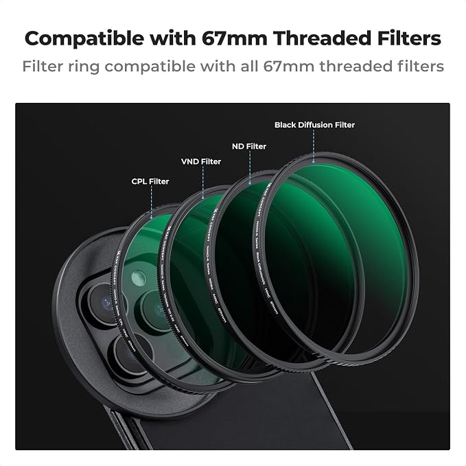 K&F CONCEPT 6.7inch Lens Filter Mount Adapter with 67mm ND2-32 Filter | Magnetic, Compatible with iPhone 16/15/14/13/12 Pro Max, 16/15/14 Plus, FA201 - Image 6