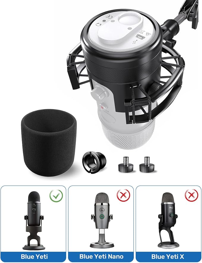 Custom Built Shock Mount with Pop Filter for Blue Yeti Microphones, Black | Metal Outer Ring, Anti-Vibration Suspension for Noise Reduction, Mount Compatible, Professional Studio Use - Image 4