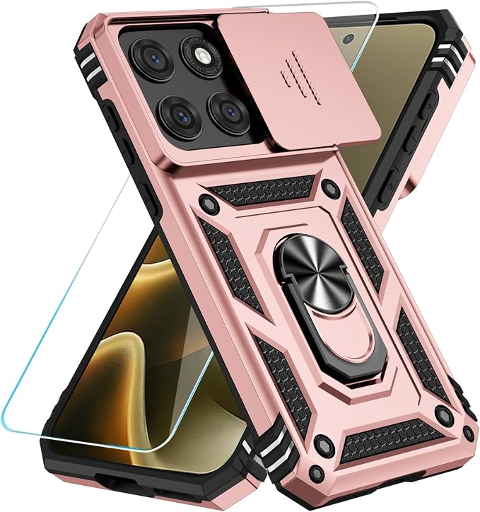 SunStory Compatible with Motorola Moto Edge 2026 Case with HD Screen Protector & Slide Camera Cover & Rotated Ring Kickstand, [Military-Grade] Phone Case for Moto Edge 2026,Rose Gold by SunStory