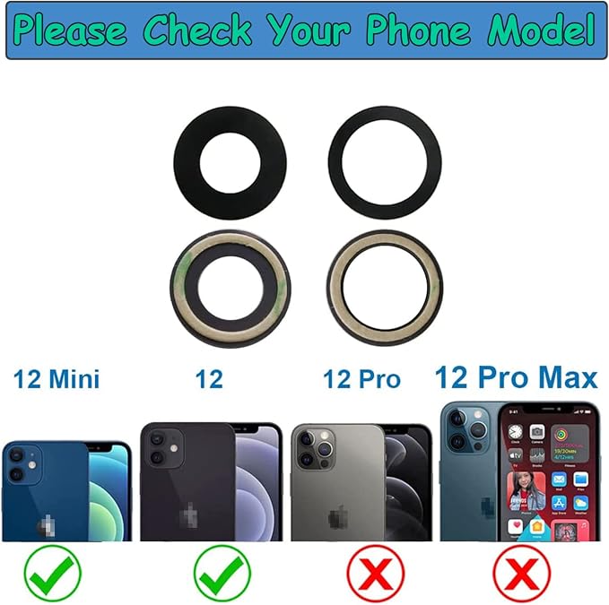 2pcs/Set Sapphire Rear Back Camera Glass Lens Replacement for iPhone 12 for iPhone 12 Mini with Pre-Installed Adhesive and Repair Tool kit Set - Image 2