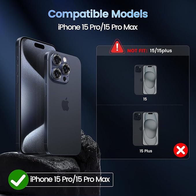 CACOE Metal Camera Lens Protector for iPhone 15 Pro/15 Pro Max | Tempered Glass Cover, Anti-Scratch, Drop-Proof, Strong Adhesion, Camera Screen Cover Accessories, Blue - Image 2