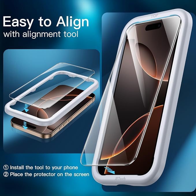 JETech Screen Protector for iPhone 16 Pro Max, 2+2 Pack | with Camera Lens Protector, HD Clear Tempered Glass, Anti-Scratch Protection, Easy Installation Tool - Image 4