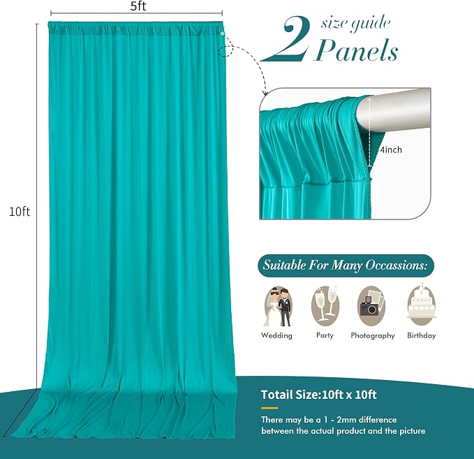 10 ft x 10 ft Wrinkle Free Turquoise Backdrop Curtain for Parties, Thick Polyester Teal Photo Backdrop Drapes,2 Panels 5ft x 10ft for Baby Shower Wedding Engagement Birthday Mermaid Party - Image 7