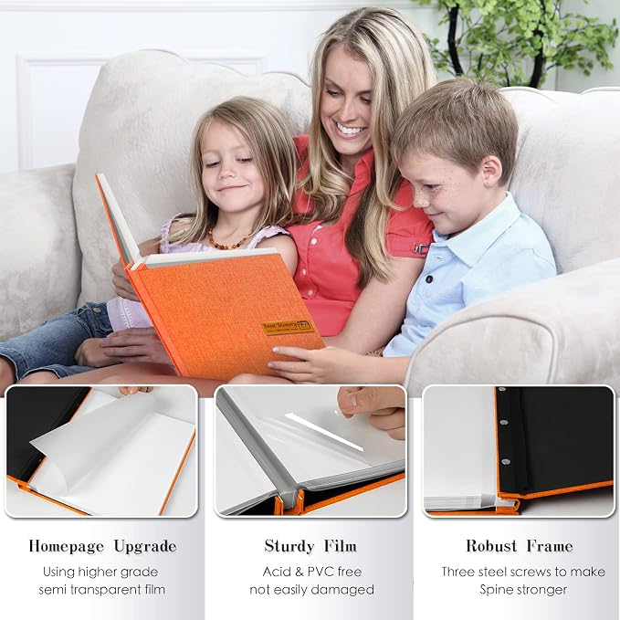 Spbapr Large Photo Album Self Adhesive Magnetic Scrapbook,DIY Scrapbook Album for 4x6 5x7 8x10 Picture,60 Pages Linen Cover Memory Book for Wedding Family Baby Pets, with Metallic Pen and Scraping - Image 3