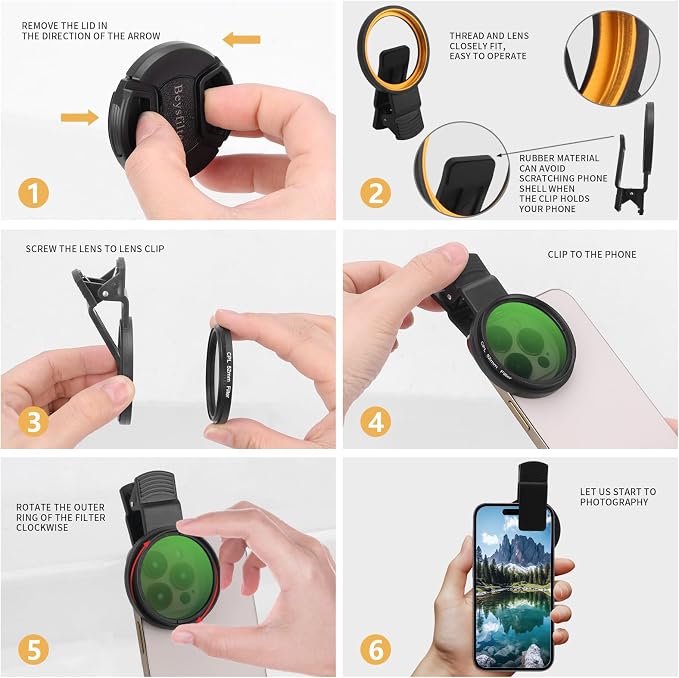 52MM CPL Filter for Phone, Clip-on Circular Polarizing Lens, HD Multi-Coated Optical Glass, Camera Lens Filter Kit Compatible with iPhone 16 15 14, Samsung, Google Pixel and Other Smart Phones - Image 5