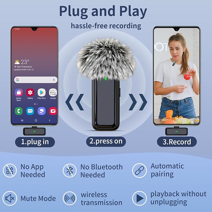 Wireless Lavalier Microphone for iPhone 14/13/12/11, Clip On Microphone | 24H Battery Life with Charging Case, 70FT, Noise Canceling Lav Mic for Video Recording Vlogging, YouTube, Interview - Image 5