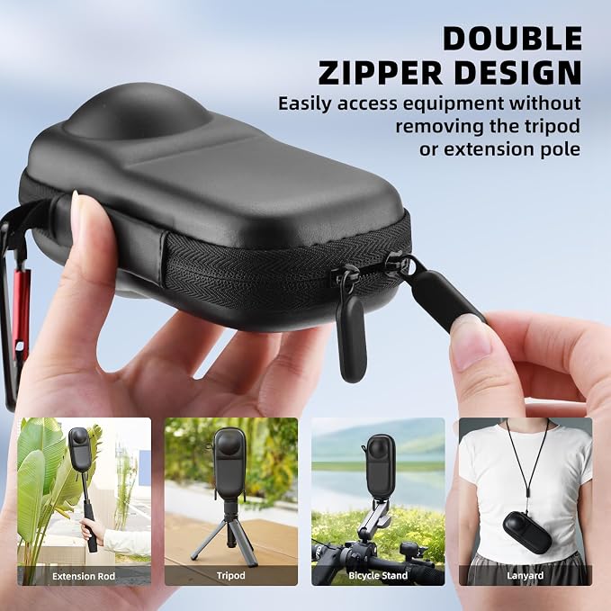 BRDRC Insta 360 X5 Case Bag + Silicone Lens Cap + 2 Pack Screen Protector Accessories Kit Carrying Case with Wrist Strap and Carabiner for Insta360 X5 X4 Protective Bundle - Image 5