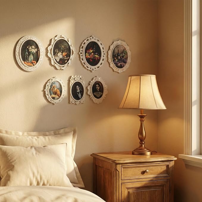 7pcs Mini Picture Frame,Small Vintage Picture Frame 1/12 Scale Accessory | White Oval, with 7 Pictures, Antique Tiny Photo Frame, for DéCor, Tabletop Wall Mount, Display - Image 5