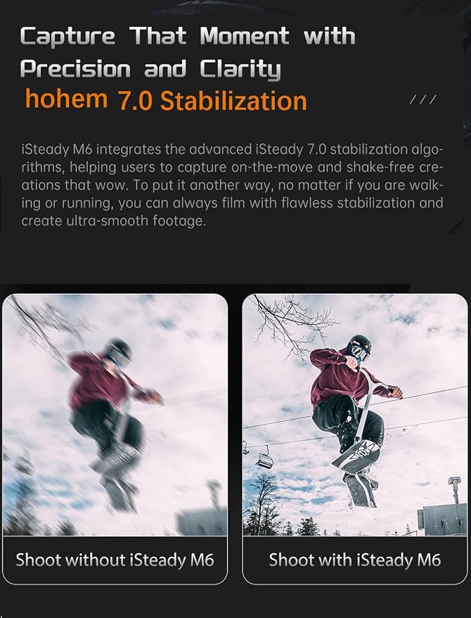 Hohem iSteady M6 Kit Gimbal Stabilizer for iPhone &Android,3-Axis Gimbal | AI Tracking,Magnetic Fill Light,0.91-inch OLED Display, 400g Max Payload ,360° Inception Mode,18h Battery - Image 3